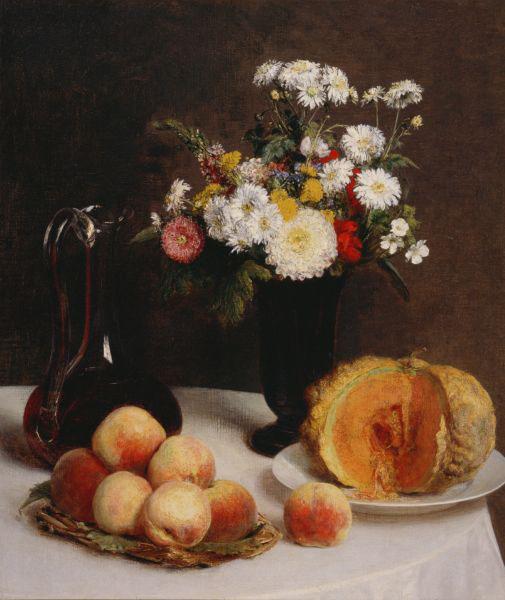 Henri Fantin-Latour Still Life with a Carafe, Flowers and Fruit oil painting image